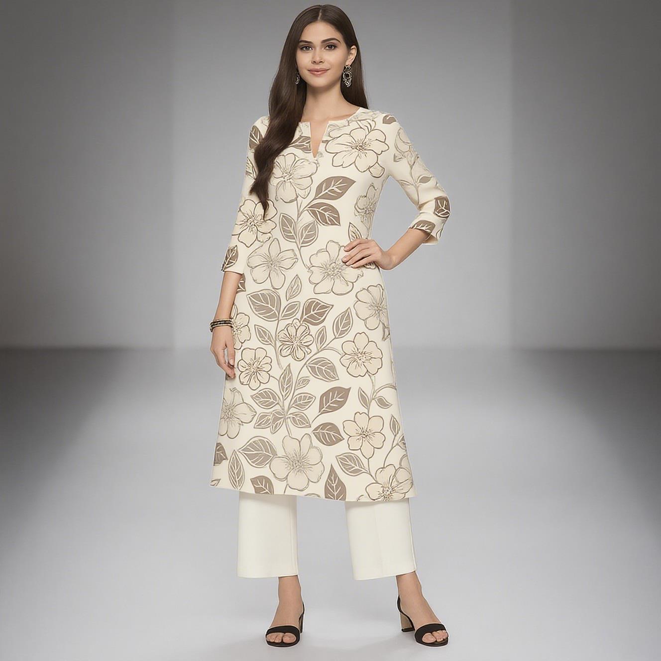 Ethnic Fashion Kurtis - ムスリム女性用クルトカジュアルファッションドレス、ストレートチューブカジュアルエスニックフラワーマンダリンナショナルスタイルレギュラーサイズデザインセンス
