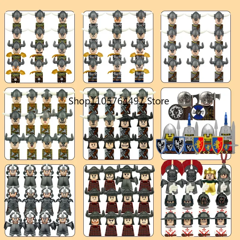 Ethnic Fashion Model - ヴァイキング戦士、盾、剣、兜、軍隊、ブロック、人型人形、誕生日プレゼント、アニメキャラクター、ミニアクションフィギュア。