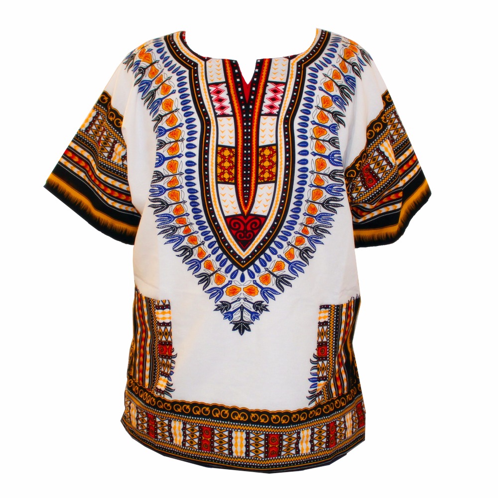 Thai Silk Blouse - (高速配送) 新ファッションデザインアフリカの伝統プリント綿100% dashiki tシャツユニセックス (タイ製)