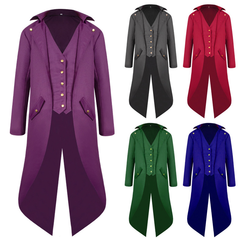 Ethnic Wear In Fashion - メンズ中世風クリスマスウィッシュ新作レトロテールコートロングヴィンテージ服ミドル丈プリントエスニックウェアサマーファッション