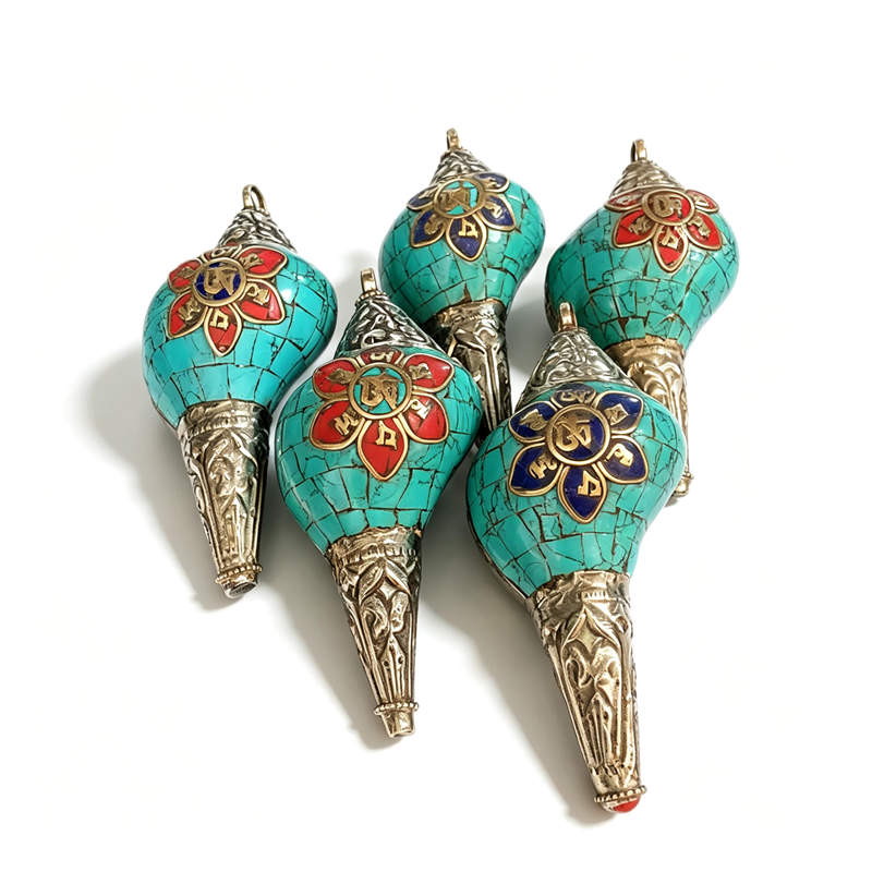 Ethnic Fashion Com - 天然貝殻工芸品ペンダント チベット仏教工芸品 オームのお守り装飾品 TBP471