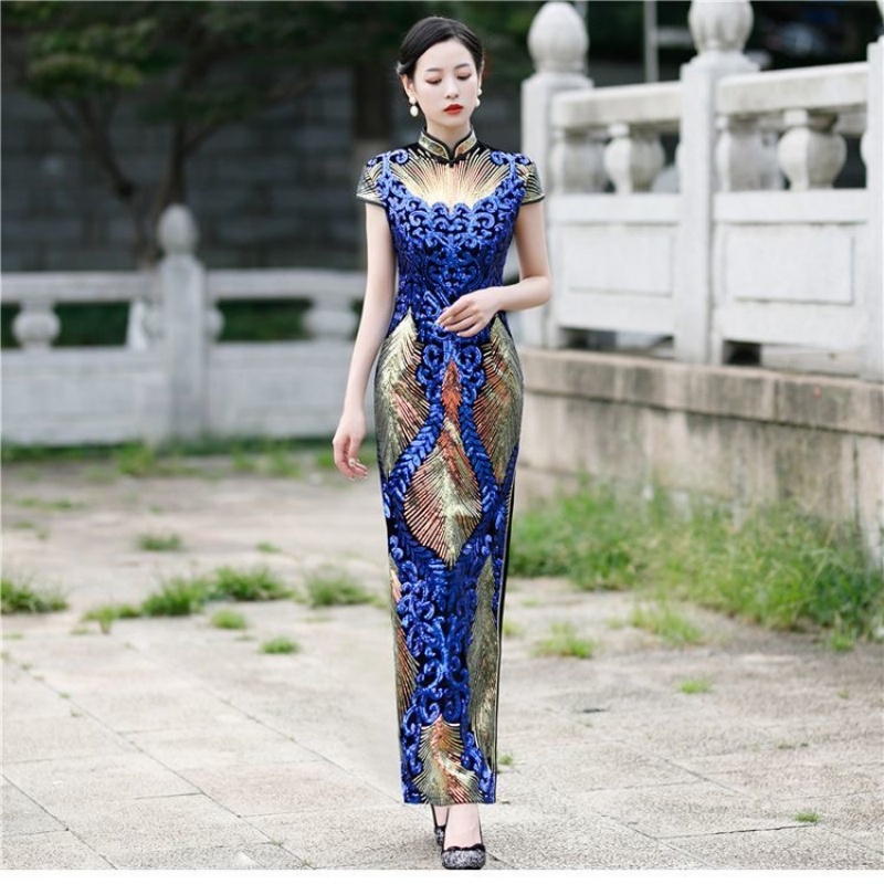 Ao Dai Vietnam Dress - 女性エレガントなアオザイドレス半袖オリエンタルパーティーイブニングチャイナドレスパフォーマンスダンスベトナム服