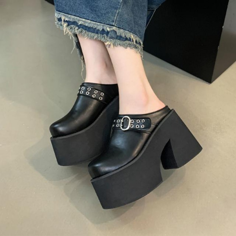 Ethnic Modern Fashion - 11 センチメートル Pu レザーフラットシューズ女性ファッションハイヒールパンプスプラットフォームウェッジ夏ラウンドトゥレディースサンダルビッグトゥスリッパ靴