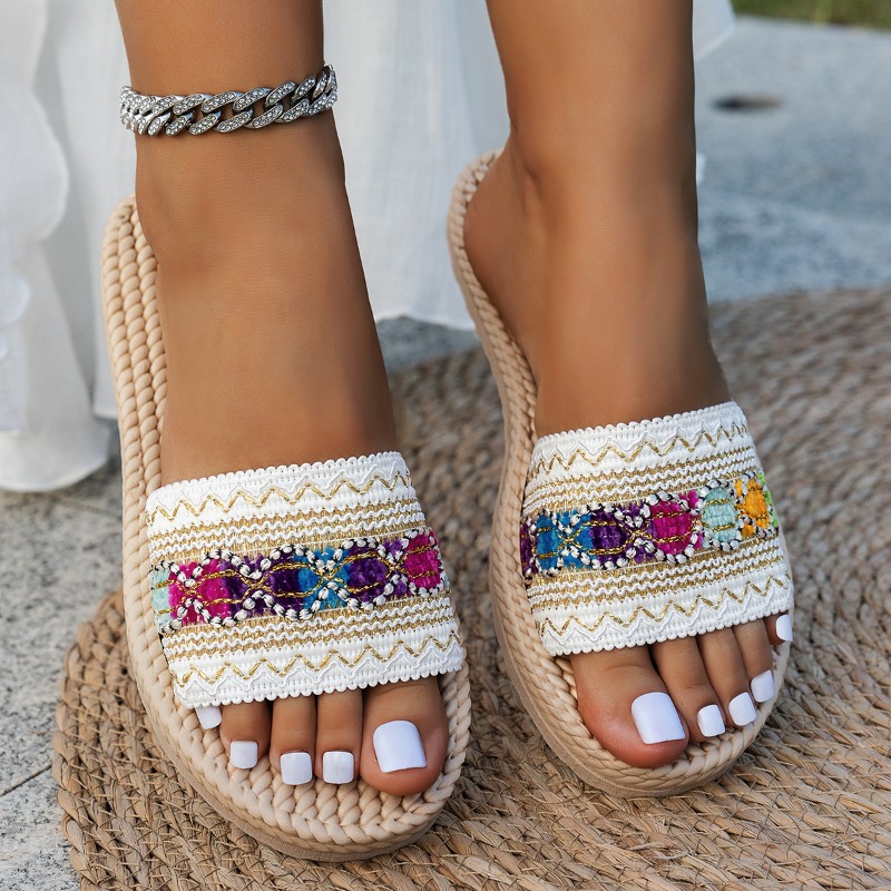 Ethnic Modern Fashion - 女性スリッパ屋外フラットデザイナーシューズ女性大きいサイズボヘミアンエスニックサンダルファッションタッセルビーチスリッパスライド女性
