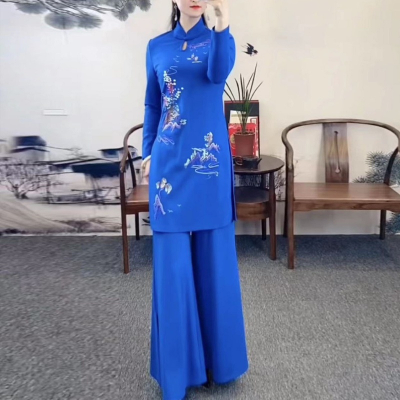 Ao Dai Vietnam Dress - 女性ベトナムの伝統的なアオザイドレススーツオリエンタル刺繍エスニックスタイル宴会イブニングドレス