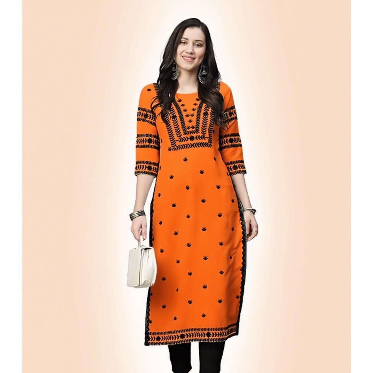 Ethnic Fashion Kurtis - ムスリム クルト フラワーズ レディースファッション 快適な民族風ストレートカジュアルエスニックドレス スリットヘム