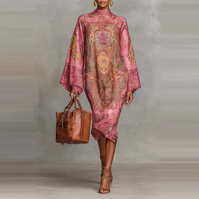Ethnic Fashion Runway - ホーンスリーブ ルーズ カジュアル ホリデー ドレス レディース