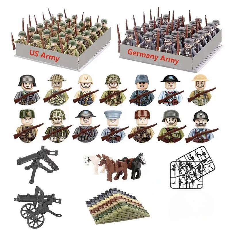 Ethnic Fashion Model - 第二次世界大戦の軍人フィギュア24個セット、組み立て式ブロック、国家兵器、ホリデーギフトおもちゃ