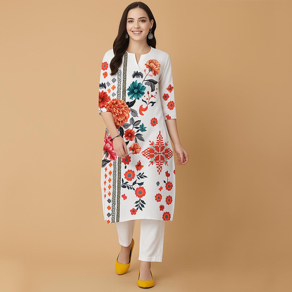 Ethnic Fashion Kurtis - ムスリムフラワーズ クルト クリスマス レディース カジュアルファッション 快適なドレス