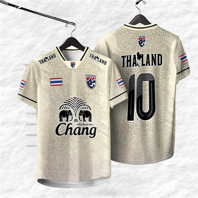 Thai Silk Blouse - タイナンバー10ジャージTシャツ メンズ エレファントプリント グラフィック 半袖 スポーツTシャツ