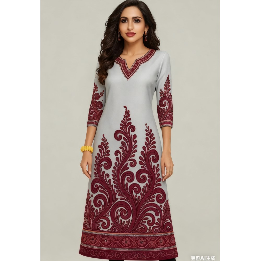 Ethnic Fashion Kurtis - イスラム教徒のクルト・フラワーズ女性のファッション快適な長袖ストレートカジュアルエスニック Vestidos ロンゴスオウム 3D プリント新しいドレス