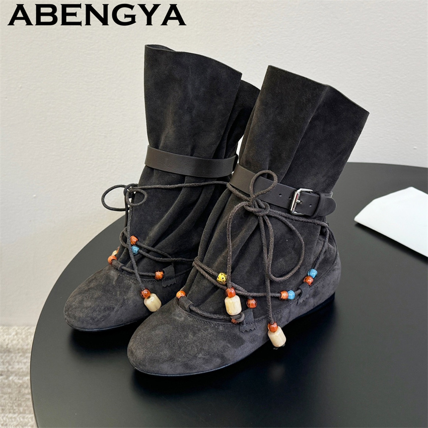 エスニックスタイルビーズストラップデザインスエードレザーアン - Ethnic Fashion Week のレビューと価格