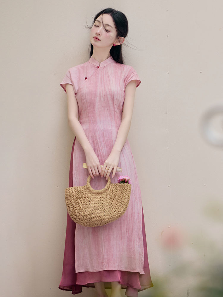 女性のためのパンツ付きヴィンテージロングドレス、qiPaoピ - Ao Dai Vietnam Dress のレビューと価格