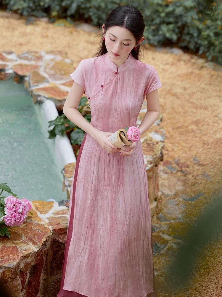 女性のためのパンツ付きヴィンテージロングドレス、qiPaoピ - Ao Dai Vietnam Dress のレビューと価格