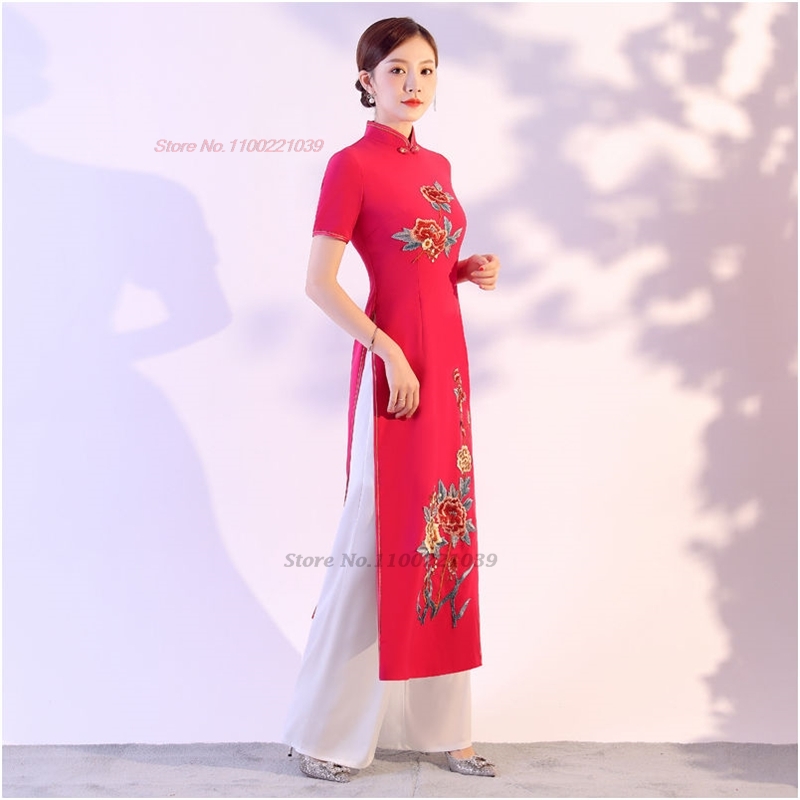 2026 ベトナム伝統的なアオダイセット国花刺繍ヴィンテージ - Ao Dai Vietnam Dress のレビューと価格