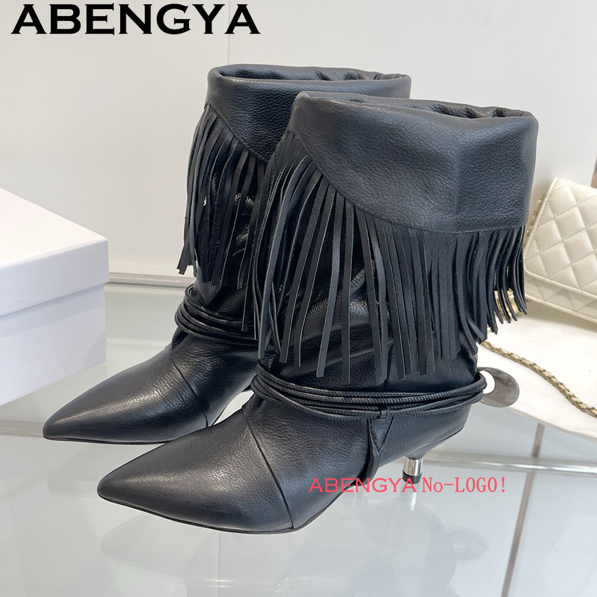 スエードレザーエッジタッセルデザインチェルシーブーツ女性ファ - Ethnic Fashion In のレビューと価格