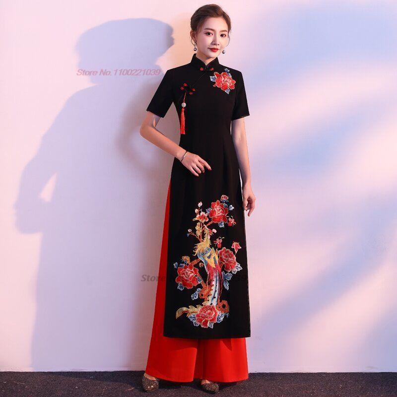 2026年ヴィンテージアオザイベトナム伝統衣装花柄刺繍ベトナ - Ao Dai Vietnam Dress のレビューと価格
