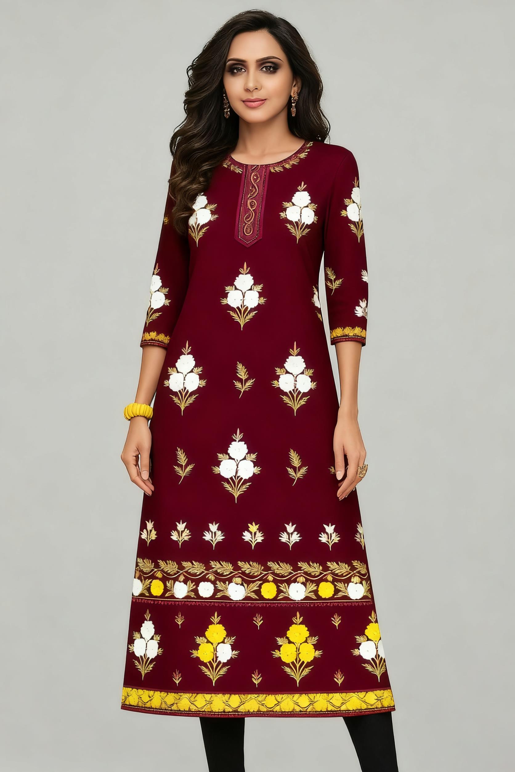 ムスリム・クルト・フラワーズ レディースファッション 快適な - Ethnic Fashion Kurtis のレビューと価格