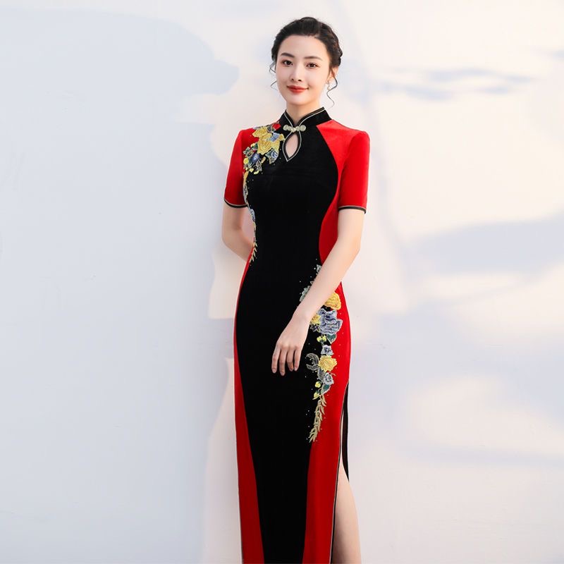 女性ベトナムアオザイチャイナドレス花刺繍伝統的なパフォーマン - Ao Dai Vietnam Dress のレビューと価格
