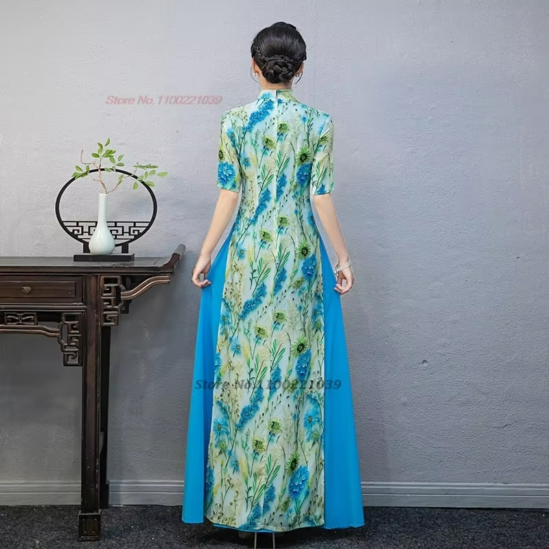 2026年ベトナムの伝統衣装、アオダイ、国花柄の改良型チャイ - Ao Dai Vietnam Dress のレビューと価格