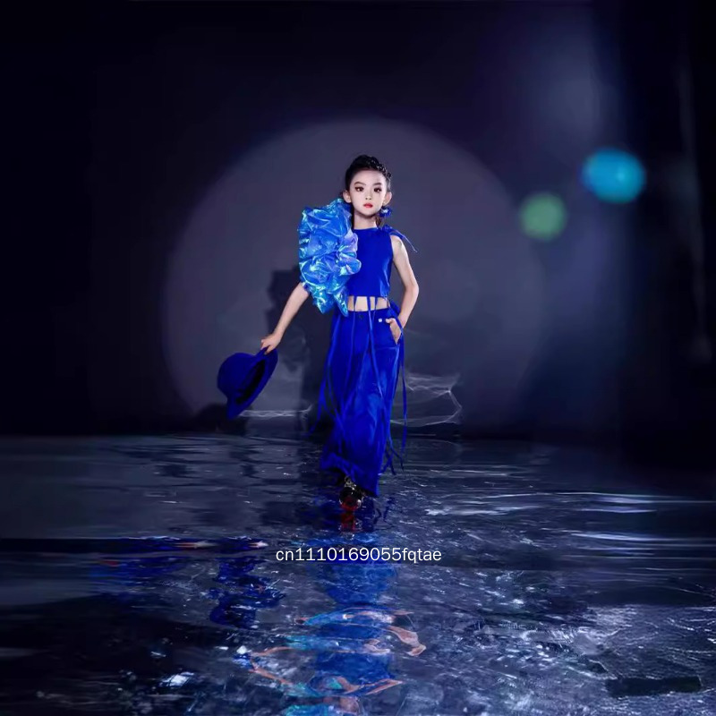 新しい女の子エスニックスタイルランウェイショー衣装ロイヤルブ - Ethnic Fashion Runway のレビューと価格