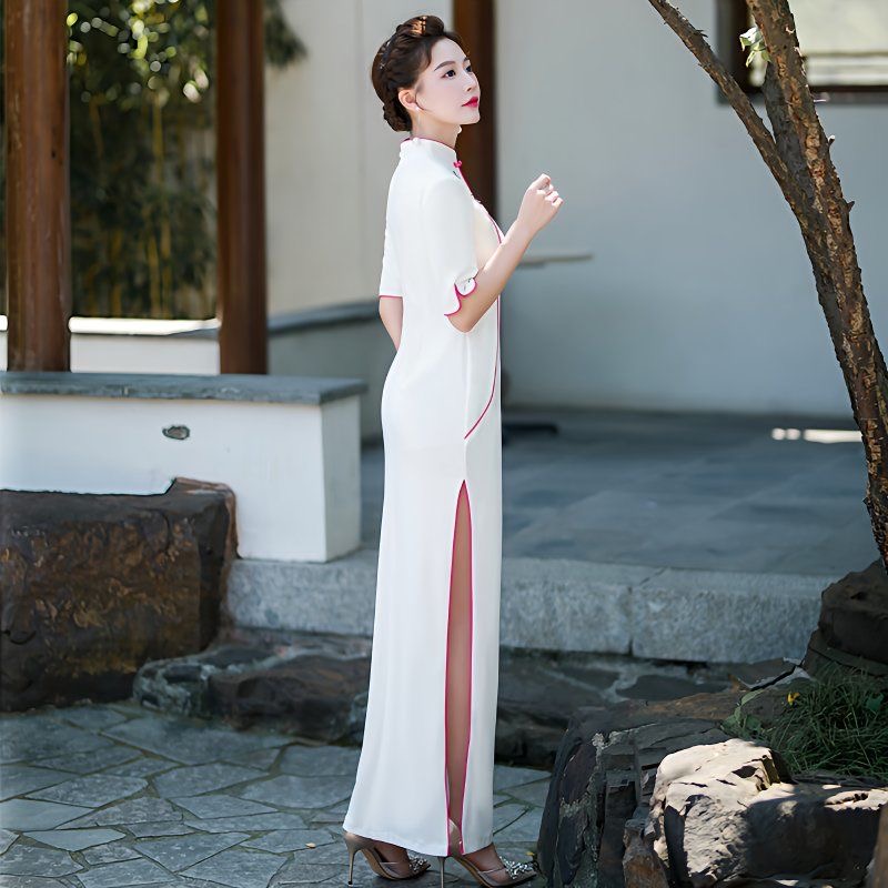 女性アオダイベトナムドレス半袖オリエンタルフラワー刺繍パーテ - Ao Dai Vietnam Dress のレビューと価格