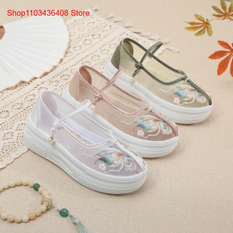 新しい中国風厚底エスニックスタイルの女性用布靴、ストラップ付 - Ethnic Style のレビューと価格