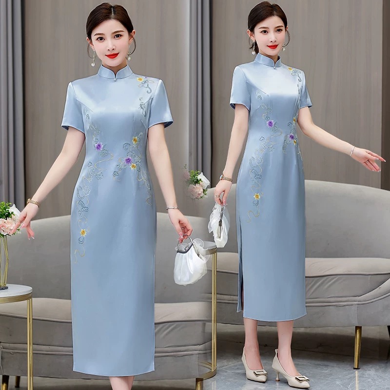 女性エスニックスタイル Aodai チャイナ花刺繍結婚式の宴 - Ao Dai Vietnam Dress のレビューと価格