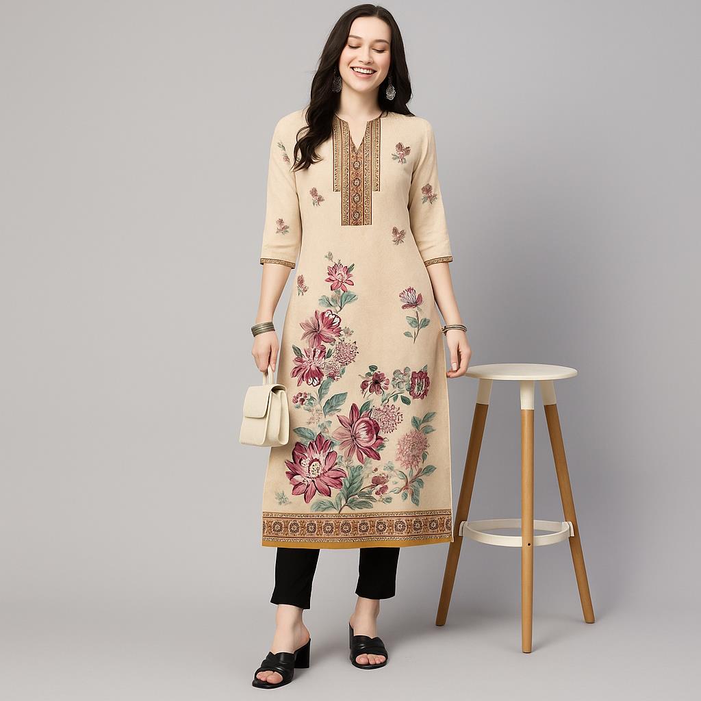 ムスリム・クルト女性用カジュアルファッションドレス長袖ストレ - Ethnic Fashion Kurtis のレビューと価格
