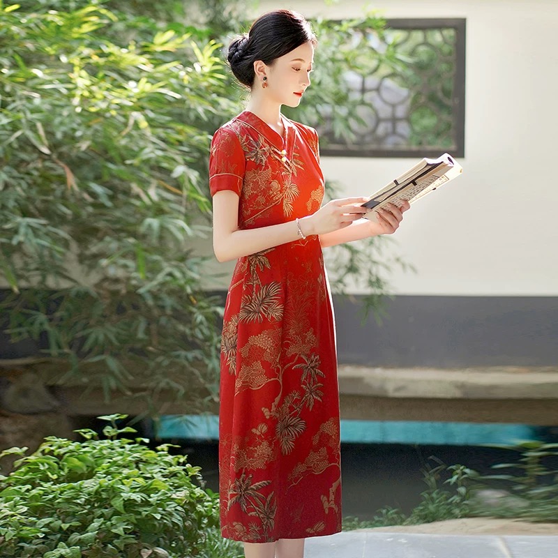 ベトナム Aodai チャイナ ヴィンテージフラワープリント - Ao Dai Vietnam Dress のレビューと価格
