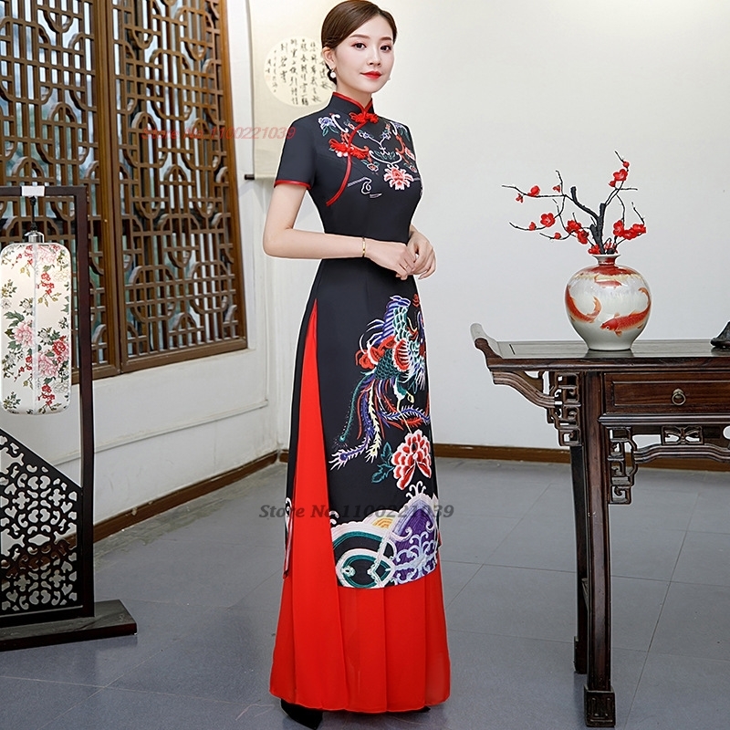 2026年改良版チャイナドレス、ヴィンテージ風フェニックス柄 - Ao Dai Vietnam Dress のレビューと価格