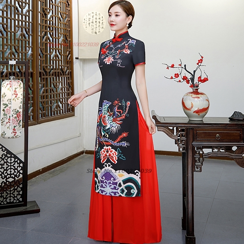 2026年改良版チャイナドレス、ヴィンテージ風フェニックス柄 - Ao Dai Vietnam Dress のレビューと価格