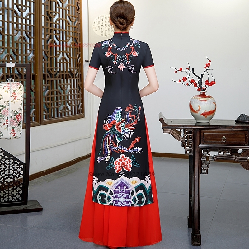 2026年改良版チャイナドレス、ヴィンテージ風フェニックス柄 - Ao Dai Vietnam Dress のレビューと価格