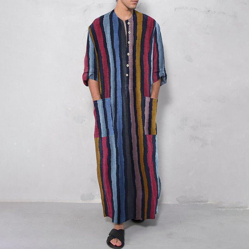 メンズロングストライププリントシャツエスニックスタイルカジュ - Ethnic Wear Fashion Designer のレビューと価格