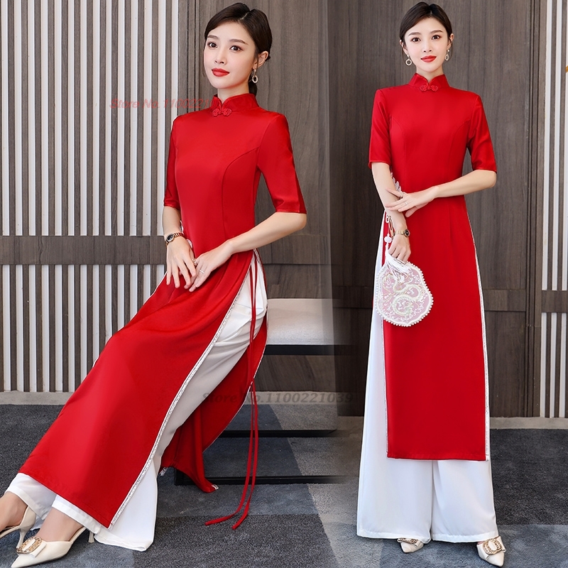 2026年ベトナムアオザイドレスチャイナドレス国花刺繍ドレス - Ao Dai Vietnam Dress のレビューと価格