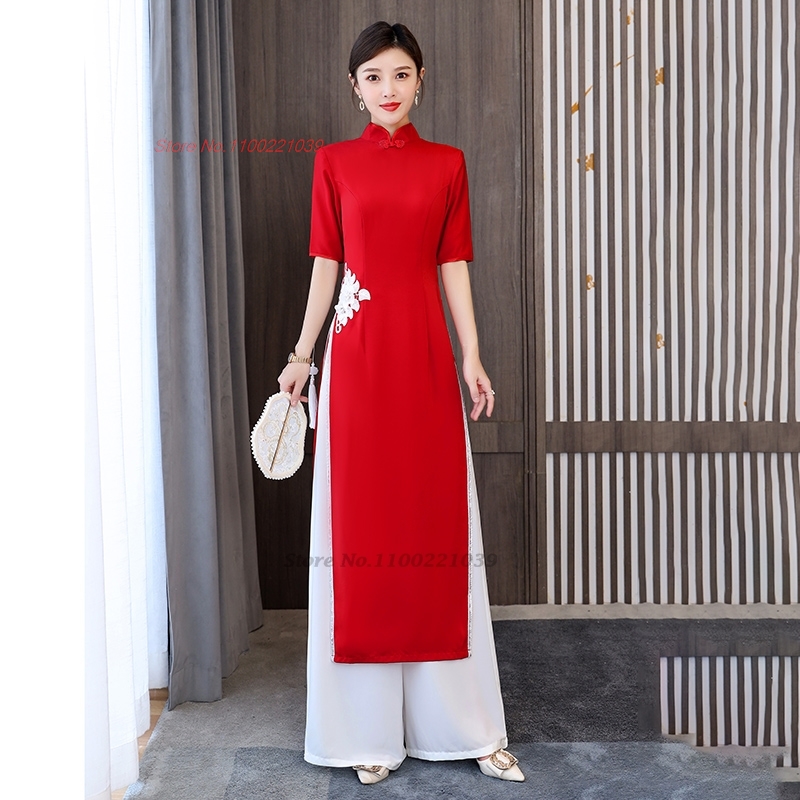2026年ベトナムアオザイドレスチャイナドレス国花刺繍ドレス - Ao Dai Vietnam Dress のレビューと価格