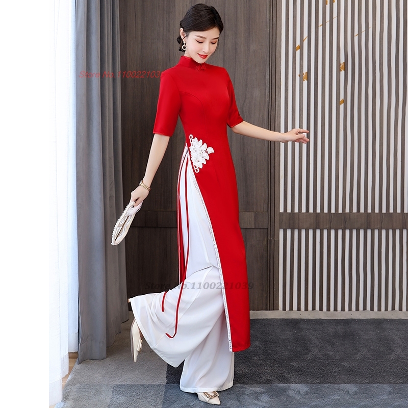 2026年ベトナムアオザイドレスチャイナドレス国花刺繍ドレス - Ao Dai Vietnam Dress のレビューと価格
