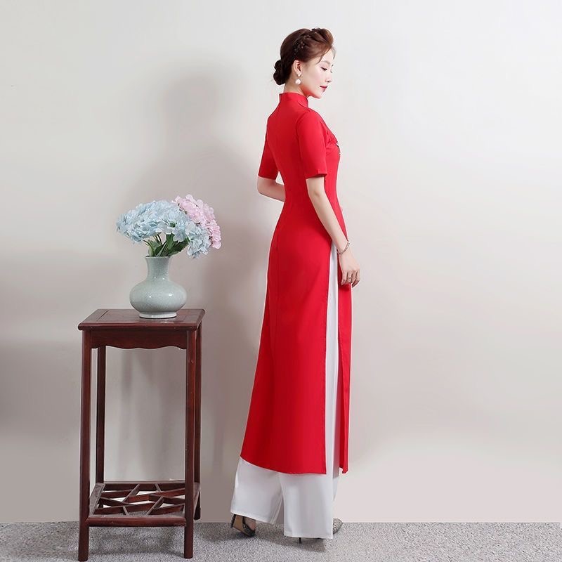 夏の女性の伝統的なベトナムアオザイチャイナスーツオリエンタル - Ao Dai Vietnam Dress のレビューと価格