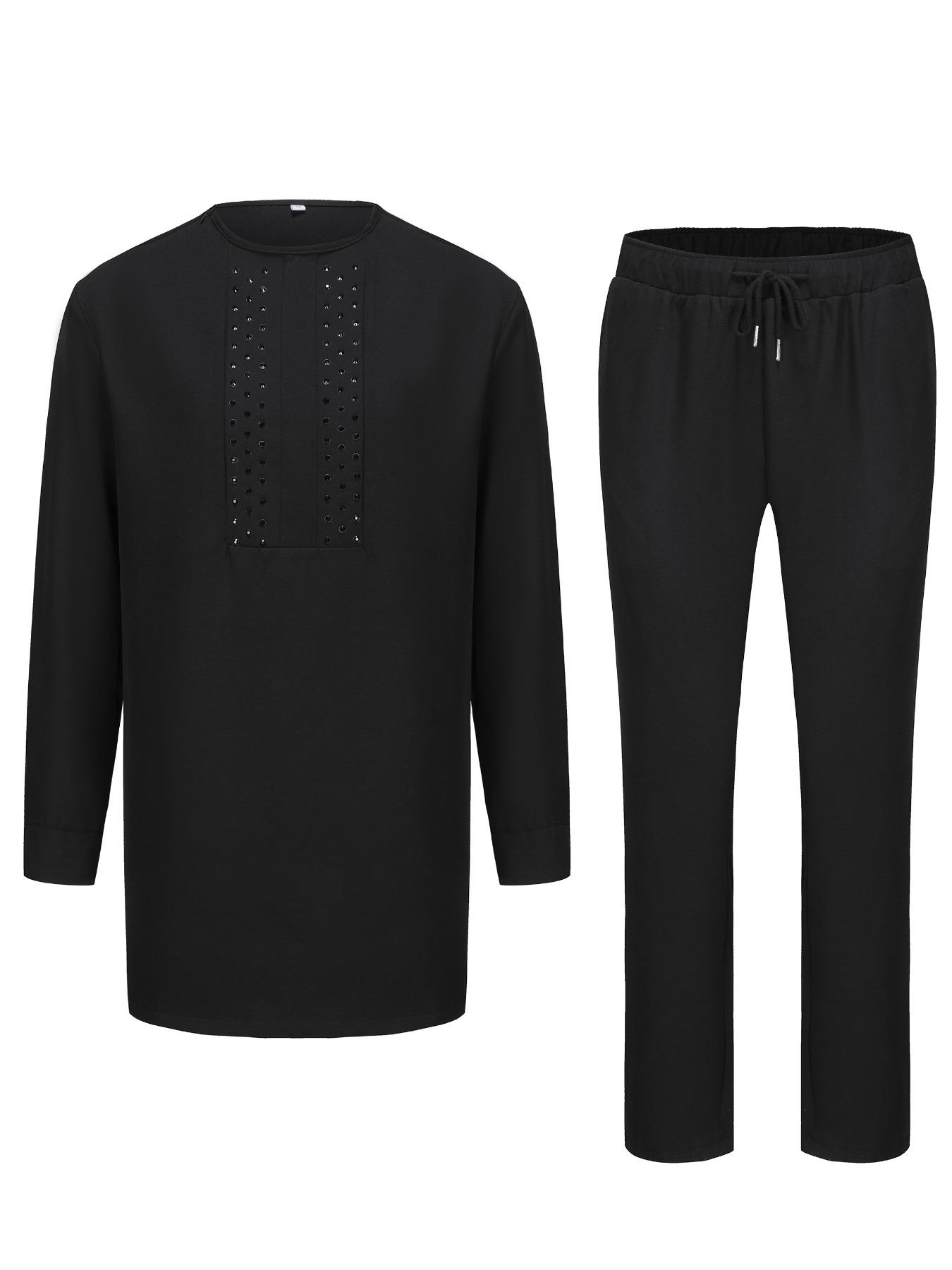 メンズブラックラウンドネックアフリカ中東伝統エスニックスタイ - Ethnic Style のレビューと価格