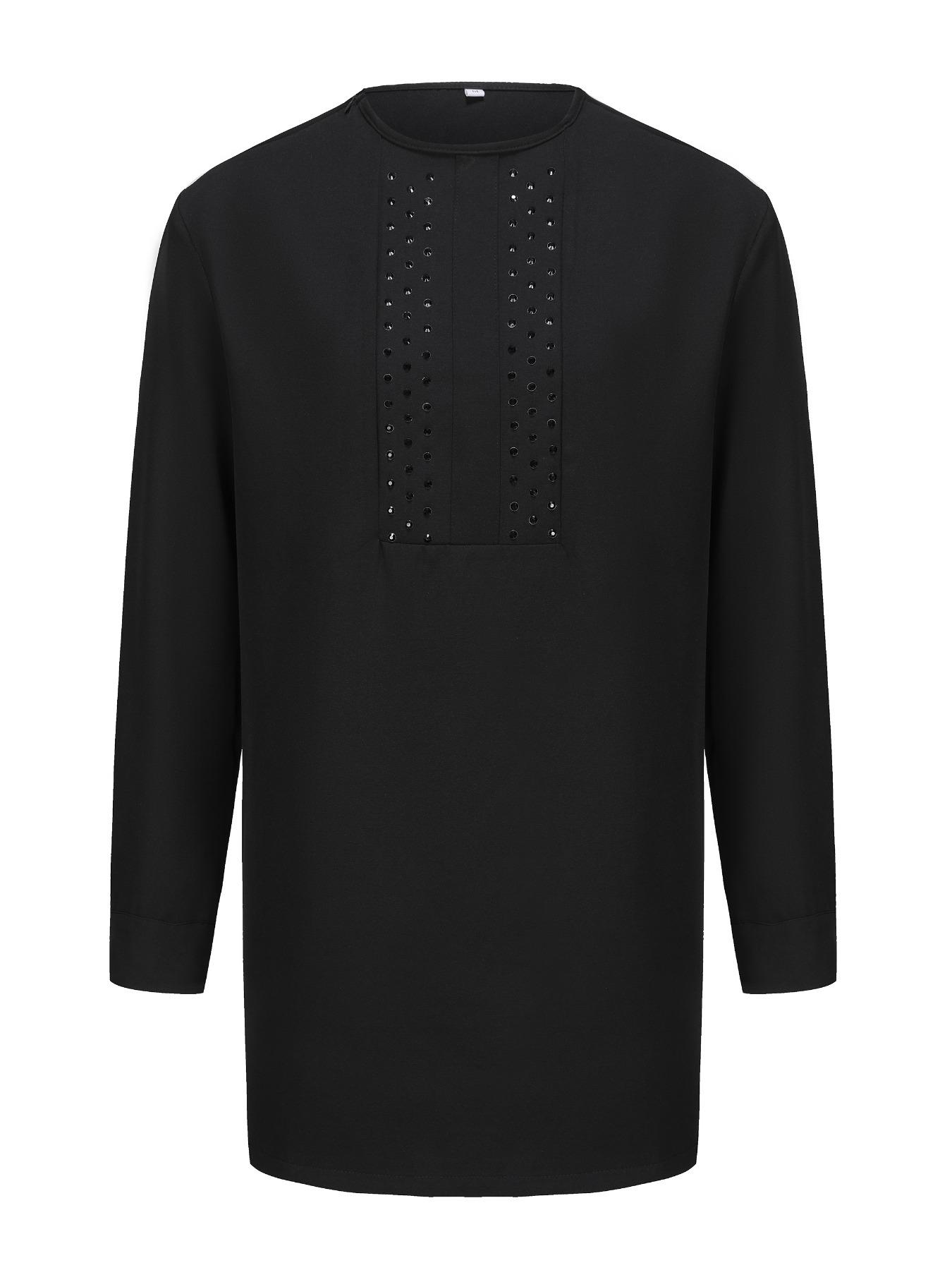 メンズブラックラウンドネックアフリカ中東伝統エスニックスタイ - Ethnic Style のレビューと価格