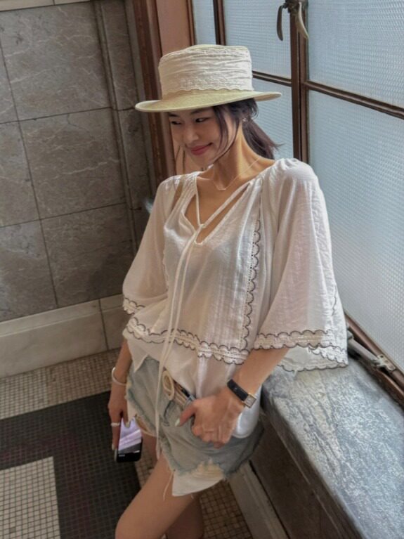 韓国風パッチワークレースアップVネックトップス エスニックフ - Ethnic Fusion Fashion のレビューと価格