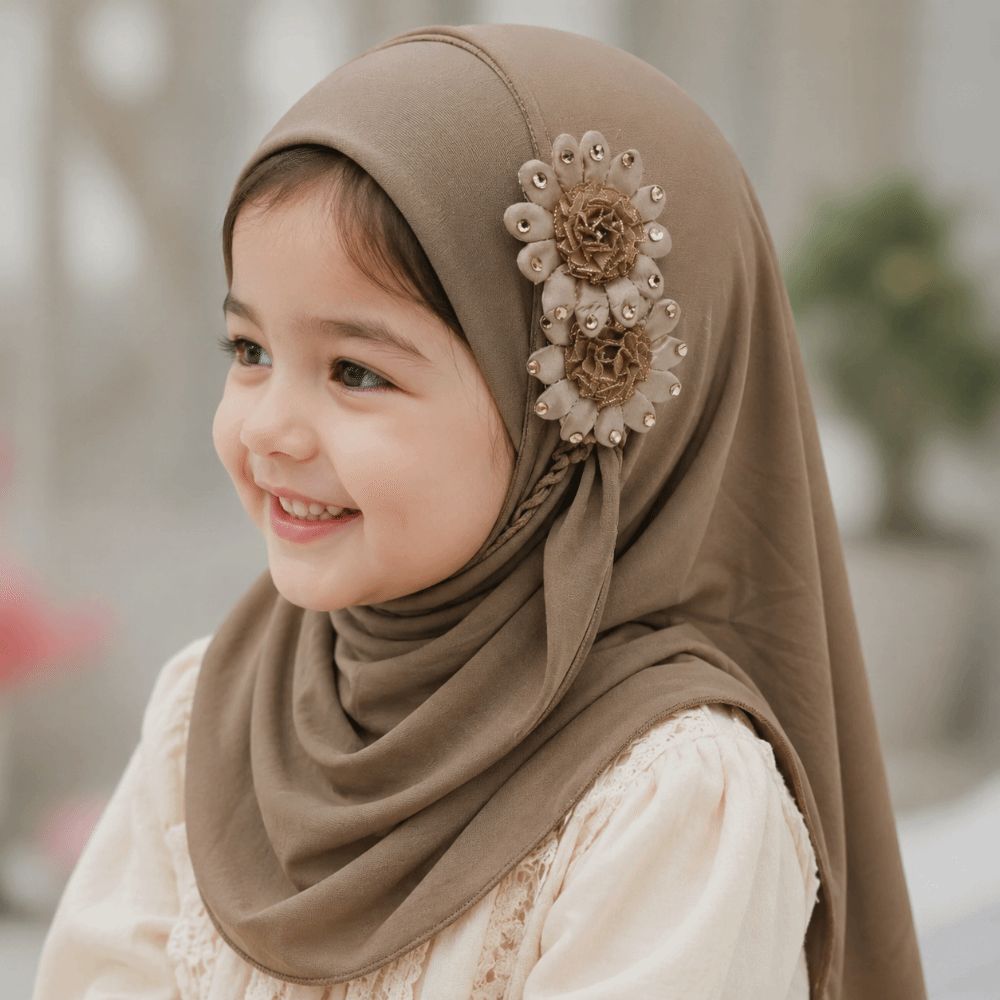 ファッションソリッドフラワー子供用ヒジャブエスニックスタイル - Ethnic Fashion Girls のレビューと価格