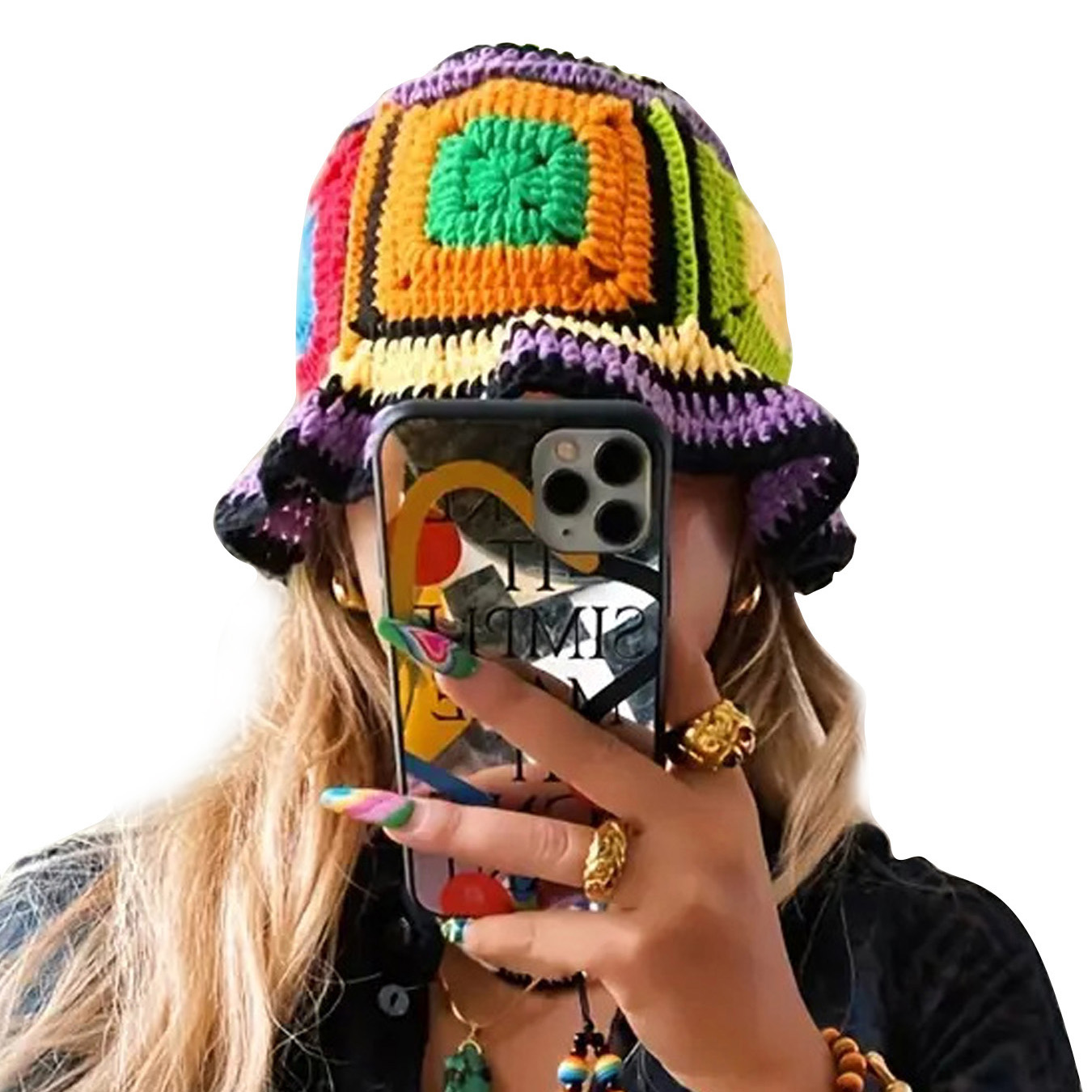 紫縁のズマハット、手編みのカラフルなパッチワーククロシェ漁師 - Ethnic Wear Fashion Designer のレビューと価格