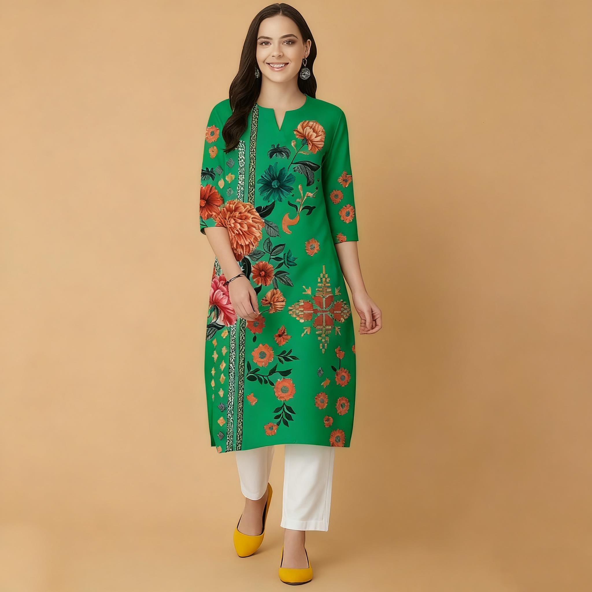 ムスリムフラワーズ クルト クリスマス レディース カジュア - Ethnic Fashion Kurtis のレビューと価格