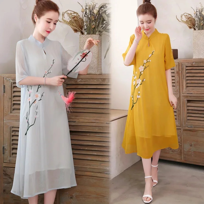白い中国の袍チャイナドレス伝統的な袍ローブヴィンテージ女性ベ - Ao Dai Vietnam Dress のレビューと価格