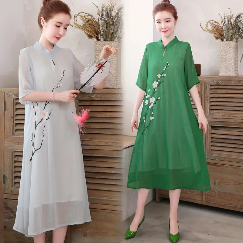白い中国の袍チャイナドレス伝統的な袍ローブヴィンテージ女性ベ - Ao Dai Vietnam Dress のレビューと価格