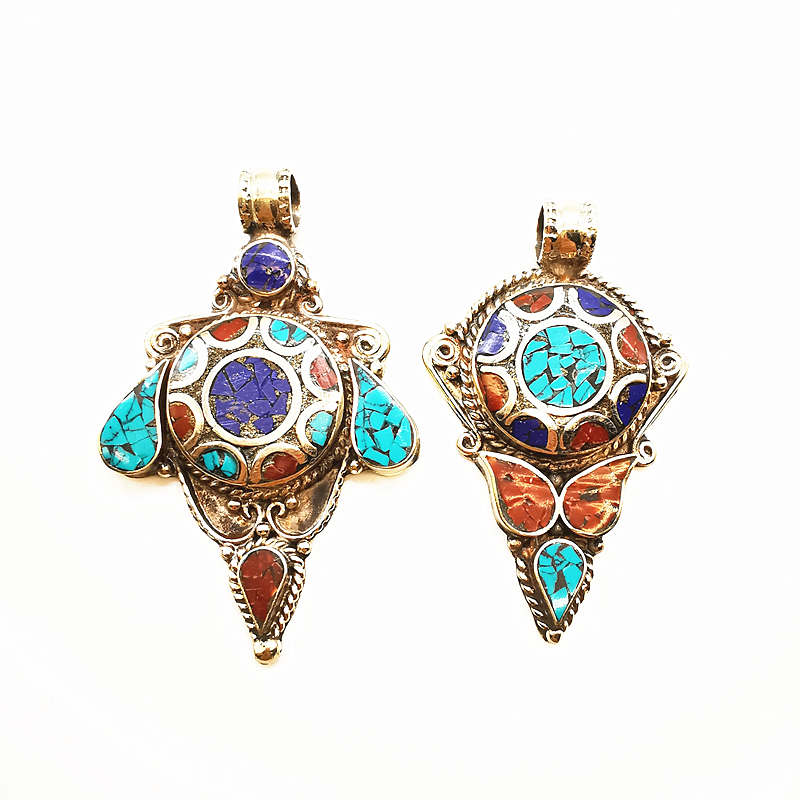 ネパールハンドヴィンテージビッグペンダント銅象嵌カラフルスト - Ethnic Fashion Com のレビューと価格