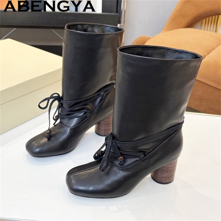 ABENGYA チャンキーヒールミッドカーフブーツ女性品質本 - Ethnic Fashion Week のレビューと価格