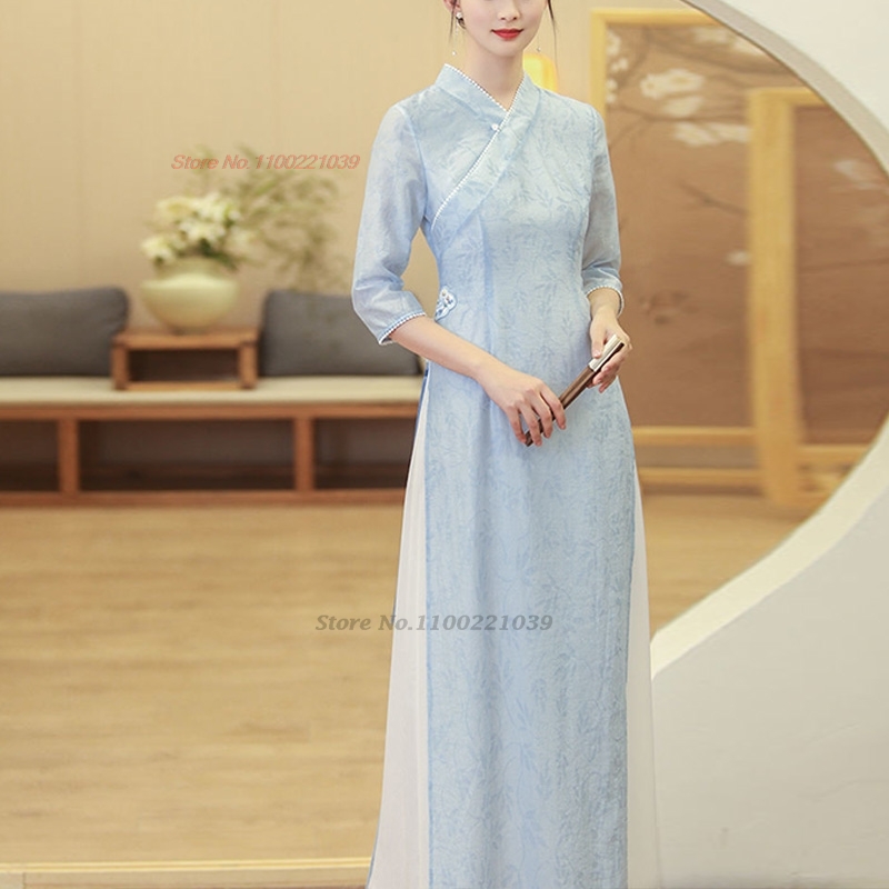 2026年伝統的なベトナムドレスアオザイ、国花柄改良版チャイ - Ao Dai Vietnam Dress のレビューと価格