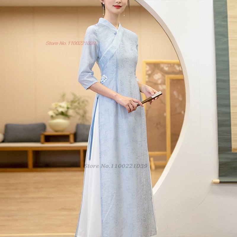 2026年伝統的なベトナムドレスアオザイ、国花柄改良版チャイ - Ao Dai Vietnam Dress のレビューと価格